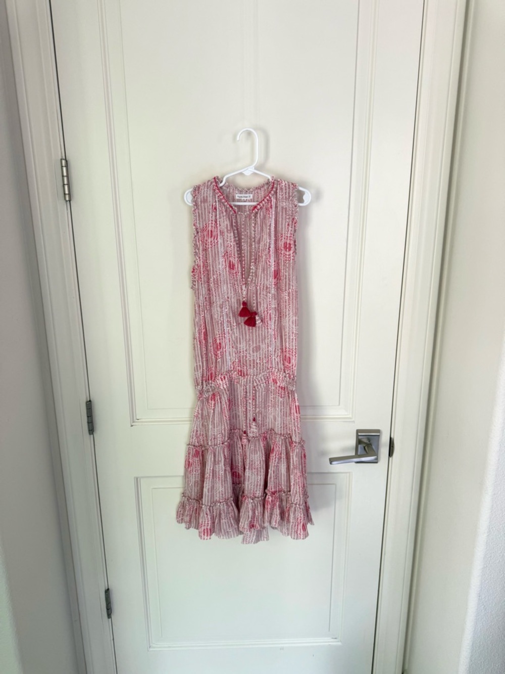 Poupette St. Barth Pink Floral Sleeveless Tiered Summer Dress size XS
